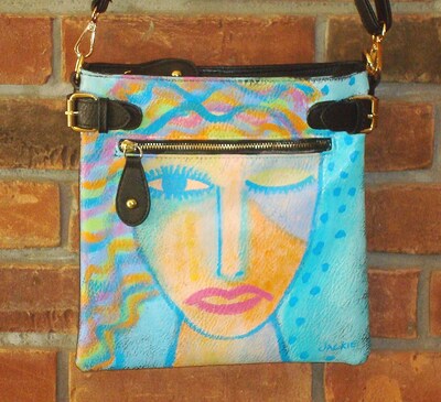 Colorful Abstract Art Hand Painted Faux Leather Messenger Bag Crossbody Purse Shoulder Bag Handbag - image1